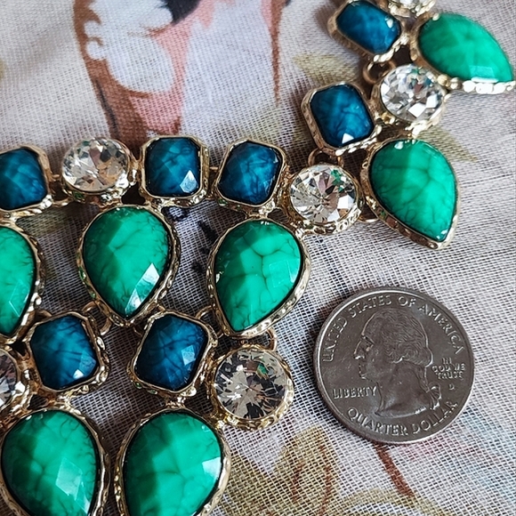 Amrita Singh Signed Faceted Blue Green Clear Rhinestone Statement Necklace EUC - Picture 7 of 8